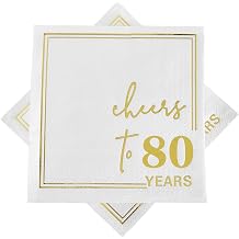 Ottin White Gold Cheers to 80 Years Cocktail Paper Napkins, 50Ct, 3-Ply