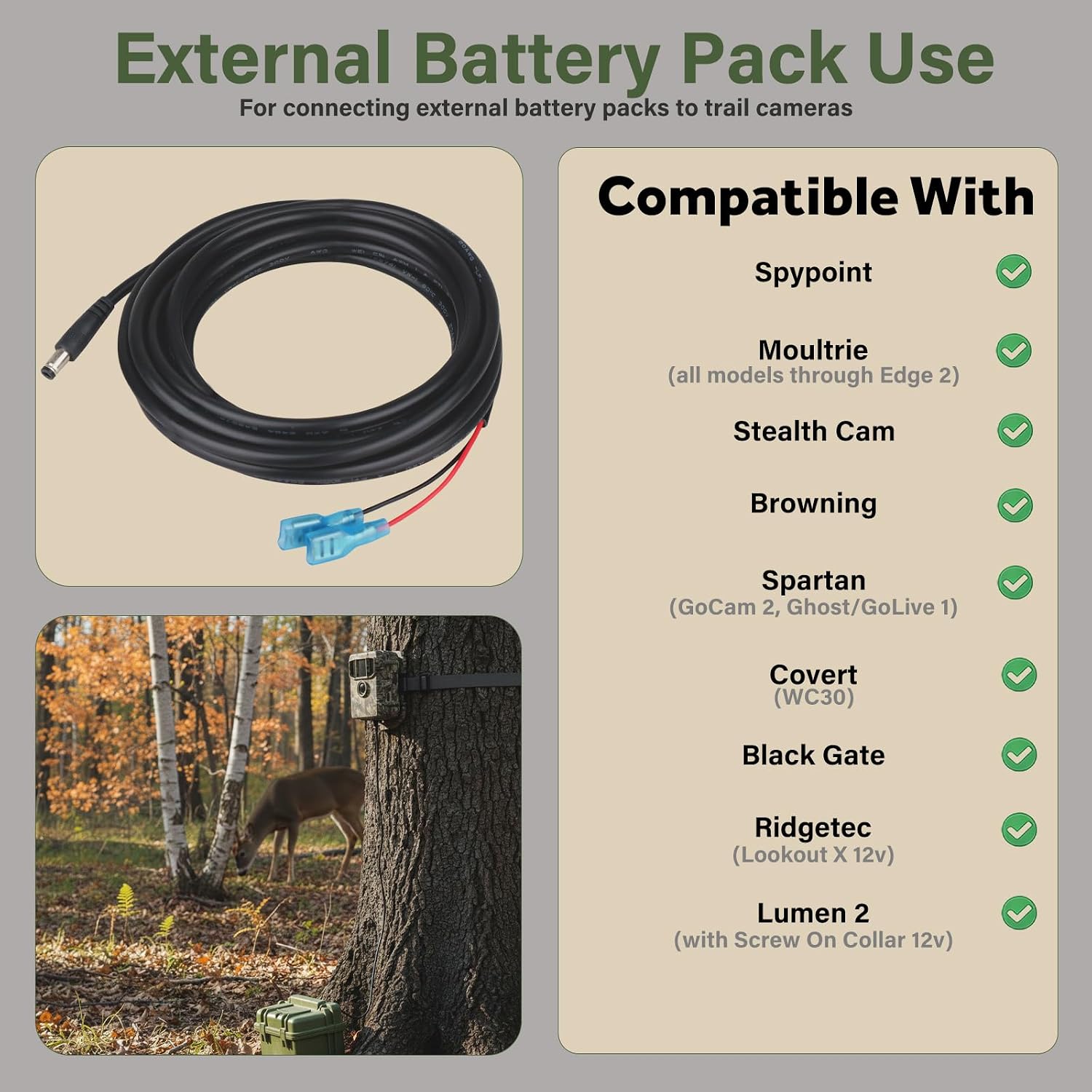 KSK 79-inch Trail Camera Power Cord,5.5x2.1mm DC External Power Cable,Compatible with Spypoint, Stealth Cam, Moultrie, Muddy, etc