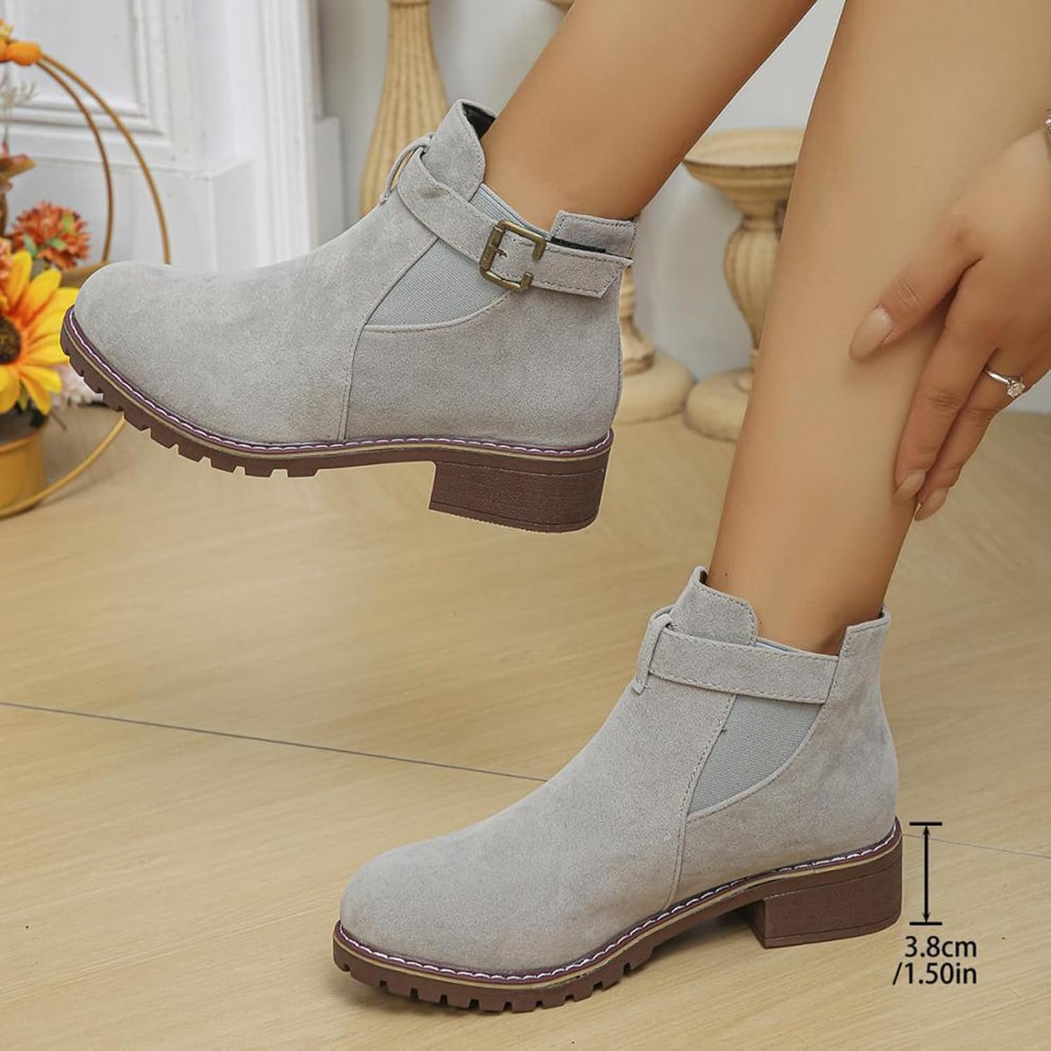 Women's Ankle Boots Chunky Low Heel Chelsea Booties Slip On Elastic Fall Short Boot Booties with Side Zipper