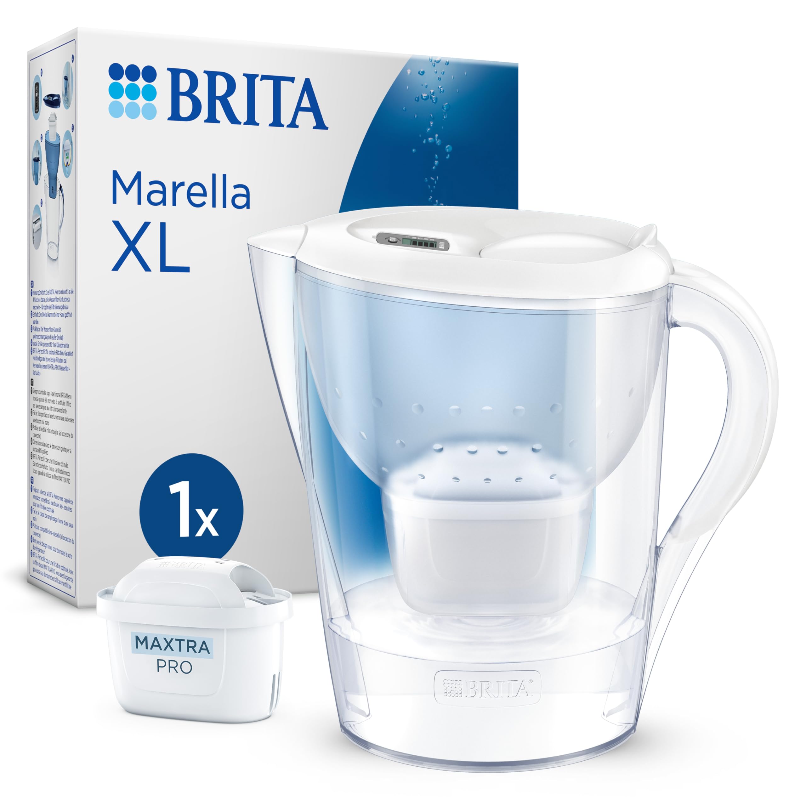 Marella XL Water Filter Jug White (3.5L) incl. 1x MAXTRA PRO All-in-1 cartridge - large-volume jug with digital LTI and Flip-Lid - now in sustainable Smart Box packaging