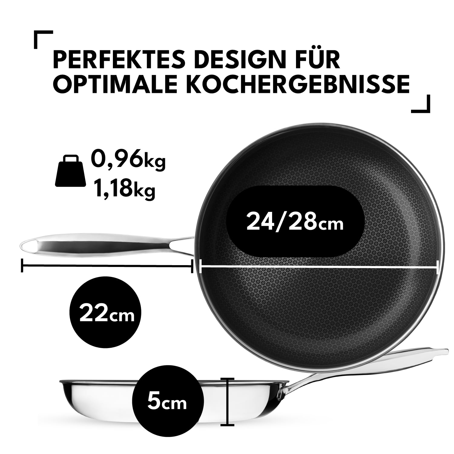Onyx Cookware Pfannenset 24+28 cm – Beschichtete Induktionspfannen Set | Für alle Herdarten; kratzfeste Antihaft-Oberfläche; 3-Schicht Edelstahl/Aluminium; PFAS-frei; ofenfest bis 260 °C