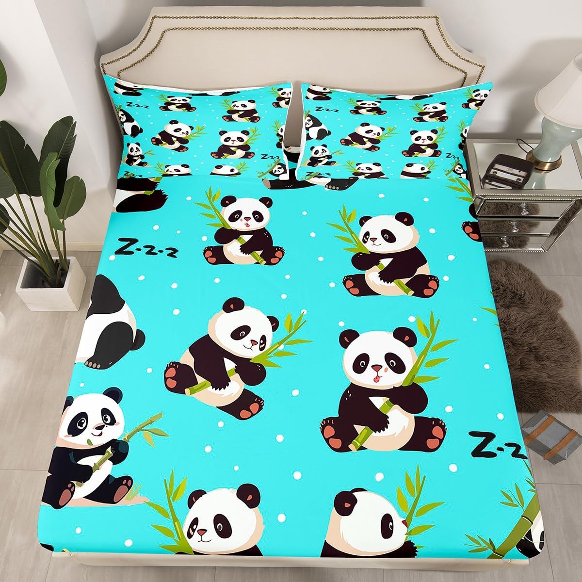 Panda Bed Sheets Twin,Cute Panda Fitted Sheet Cartoon Bear