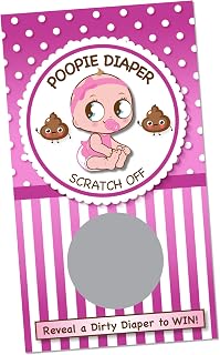 Poopie Diaper Girls Baby Shower Scratch Off Cards 2 - (30 Cards) - Baby Shower Supplies - Shower Raffle Tickets - Scratch Off Tickets