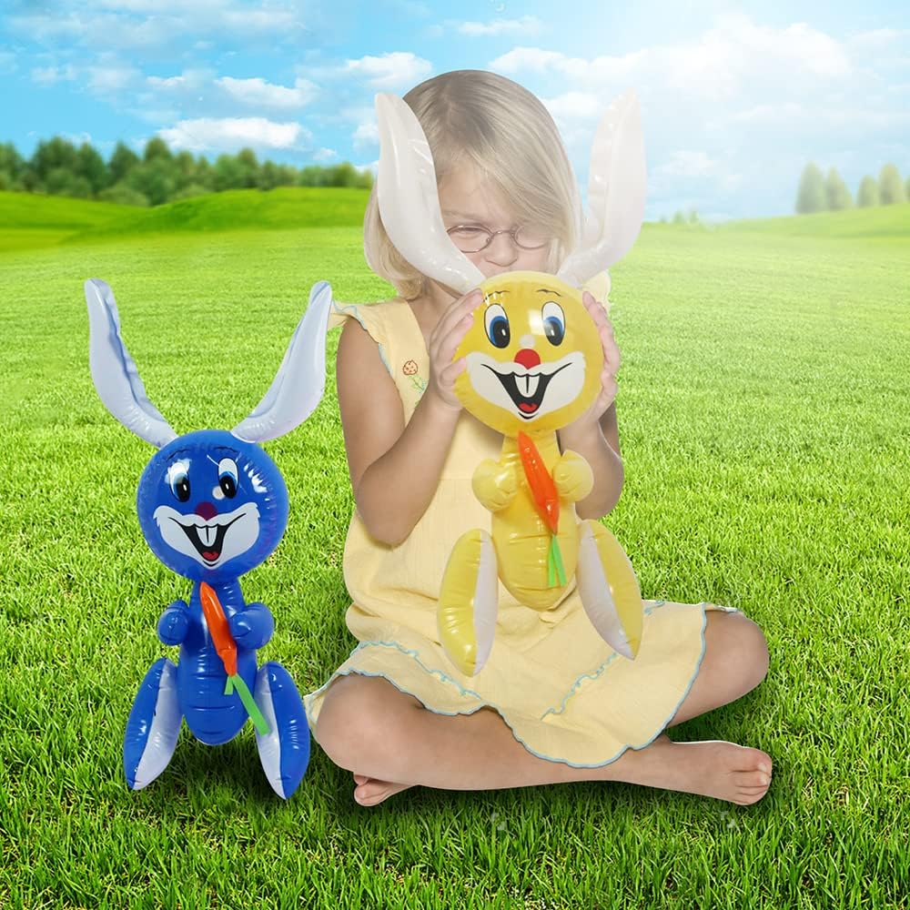 ArtCreativity 23" Inflatable Easter Bunny with Carrot Inflates, Set of 4 Blow Up Bunny, Egg Hunt Supplies for Easter Basket Stuffers, Indoor and Outdoor Decoration, Party Favors, 4 Assorted Colors