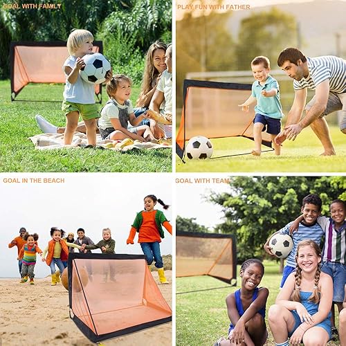 Miniatura 8 de Poray - Red de portería de fútbol portátil para niños y adultos, portería de fútbol desplegable de 4 pies y 6 pies con Oxford 210D y estacas