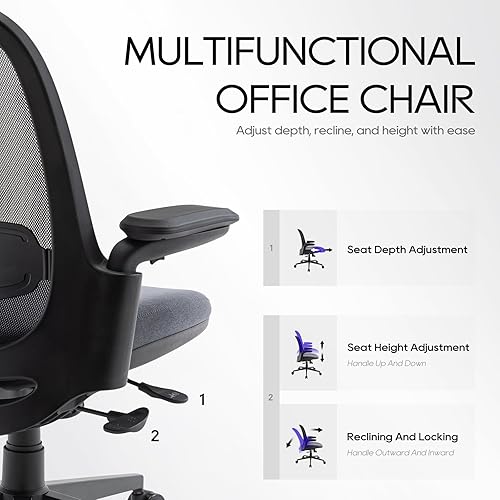 Miniatura 6 de COLAMY Office Chair, Ergonomic Computer Desk Chair, Executive Leather Office Chair with Padded Flip-up Arms, Adjustable Height, Swivel Rolling Task