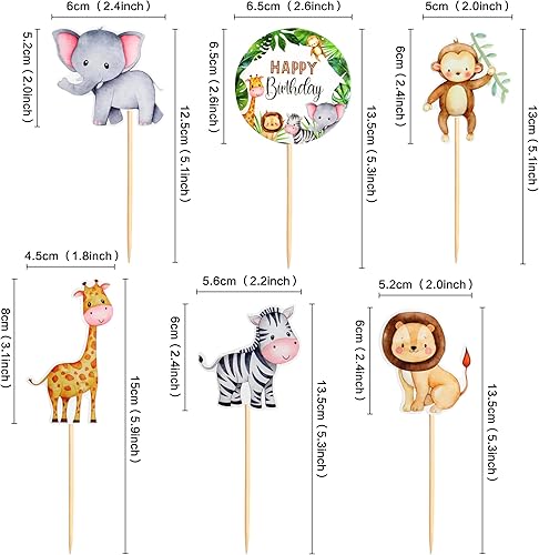 Miniatura 2 de 24 piezas de temática de animales de safari en la selva para cupcakes, postre, muffins, decoración de pasteles para fiestas temáticas de safari en