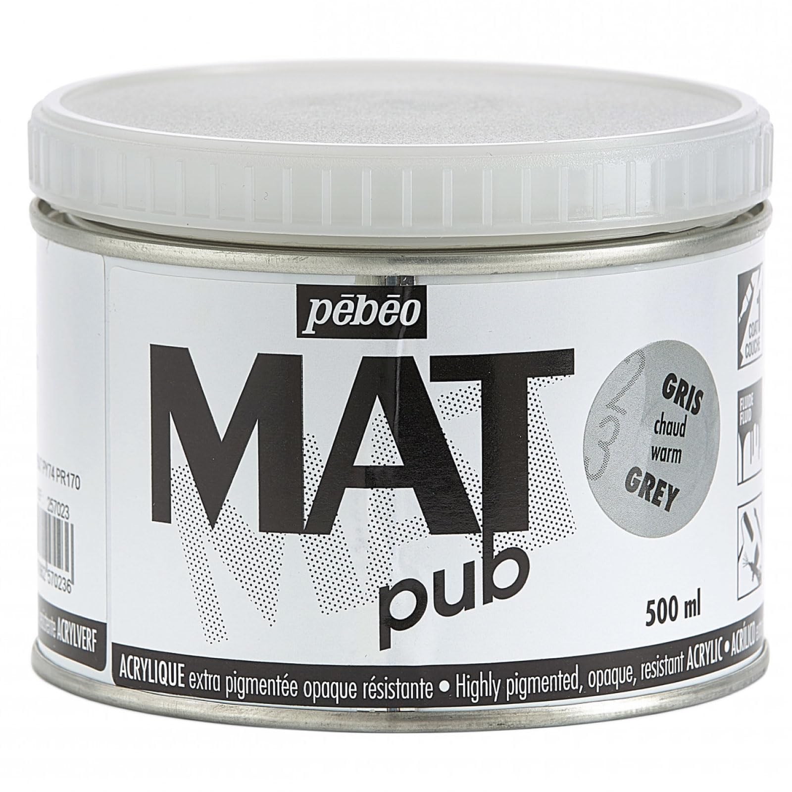 Pebeo Mat Pub, extra fine, 500 ml-Warm Grey Acrylic Paint