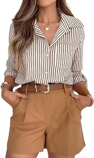 siliteelon Women's Striped Button Down Shirt Long Sleeve Wrinkle-Free Collared Dress Shirt with Pocket for Office Casual