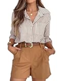 Striped Button Down Shirts for Women Dress Shirts Long Sleeve Casual Collared Office Work Shirt with Pocket