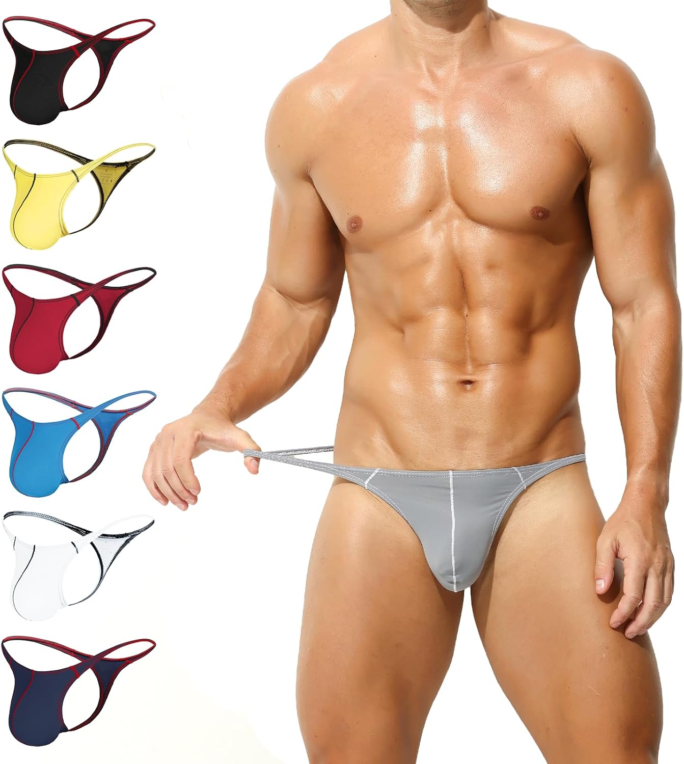 KAREN SPACE Men's Thong Underwear Sexy Mens Underwear Ice Silk Fabric Bikini G-String Thongs