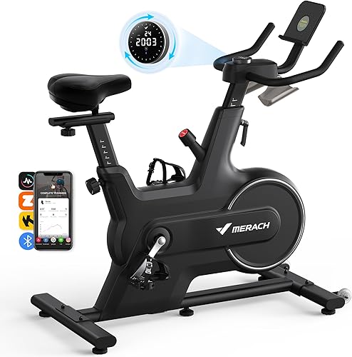 MERACH Indoor Cycling Bike, Exercise Bike for Home with MagneticAuto Resistance, Bluetooth Stationary Bike with APP Data Tracking, and iPad Holder