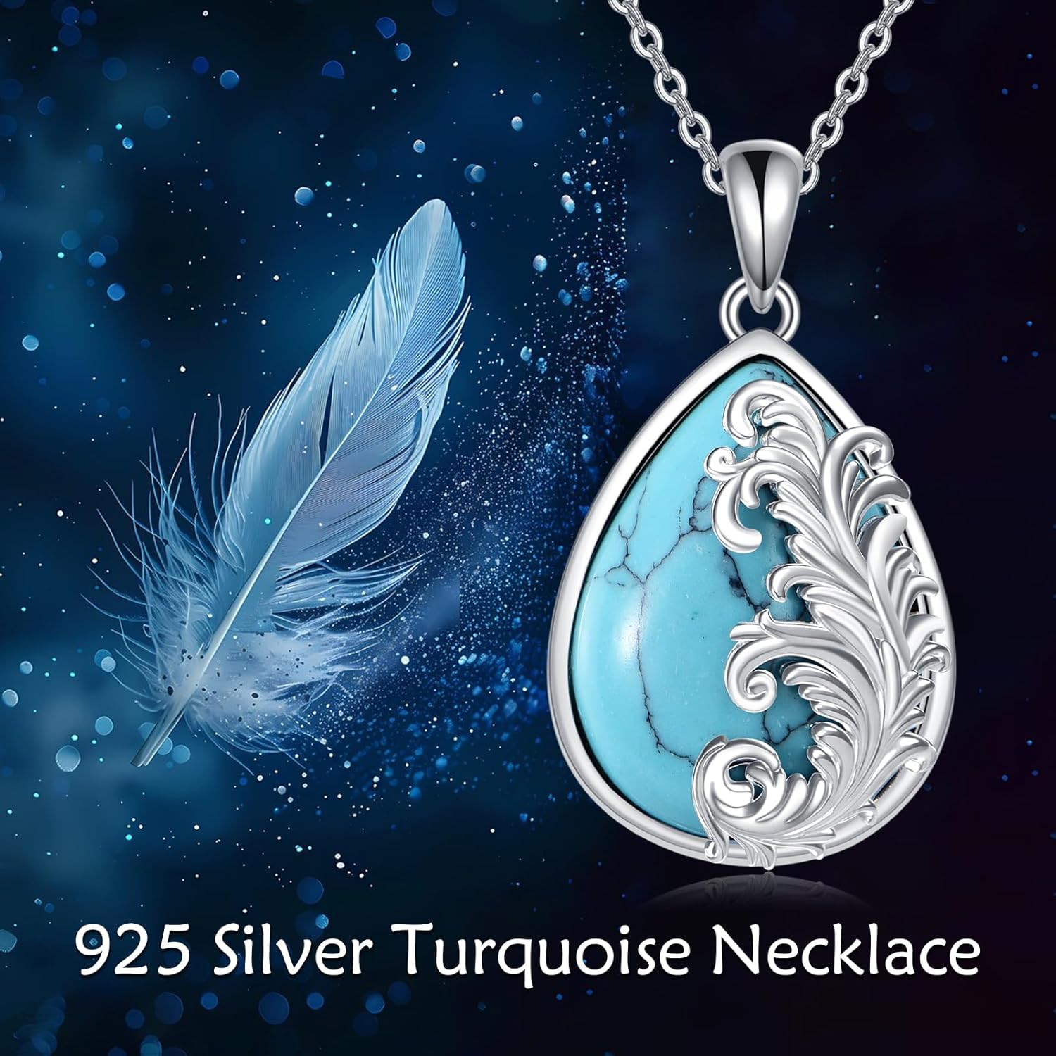 Turquoise Necklace 925 Sterling Silver Turquoise Pendant Jewelry Gifts for Women Lovers - Image 6