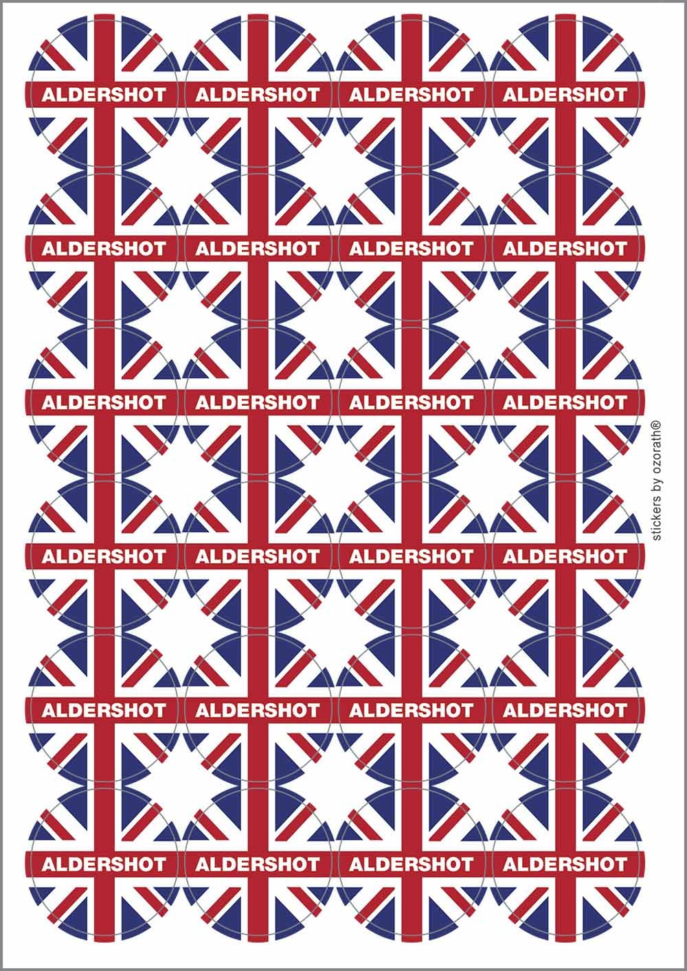 Aldershot Union Jack Circular Matt Paper Stickers A4 Sheet of 24 (Each Sticker is 45mm Diameter)