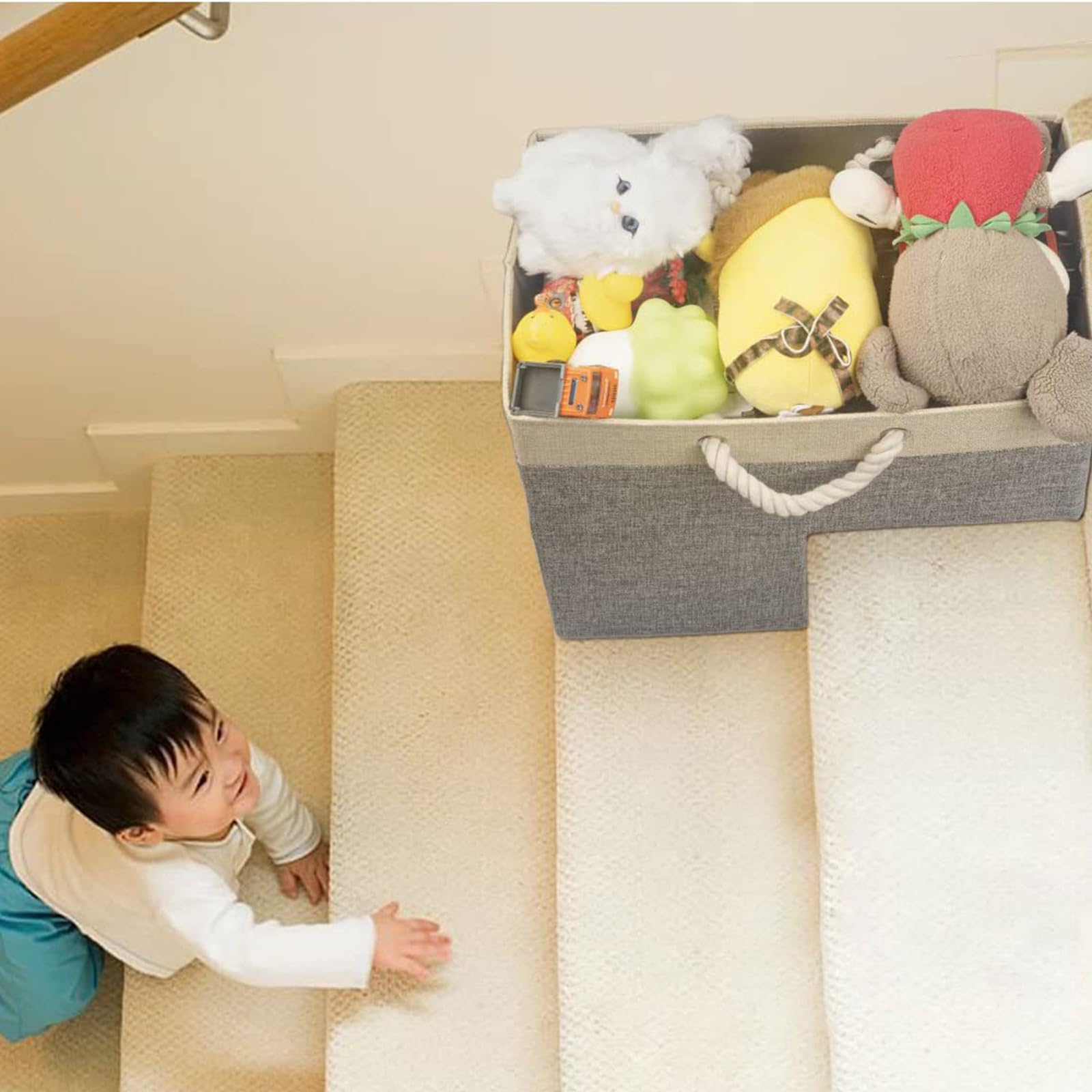 Esoes Panier d'escalier pliable en forme de L avec poignées pour tapis et escaliers en bois, pour linge, jouets, décoration d'intérieur