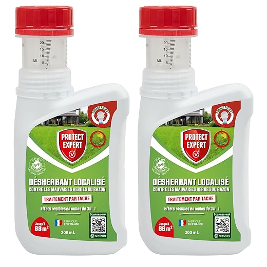 PROTECT EXPERT 2 Désherbants Concentrés Localisés Contre Les Mauvaises Herbes Du Gazon - 2x200ml - Soit 176m² - Non Sélectif - 2 Bidons Doseurs DG200NX2