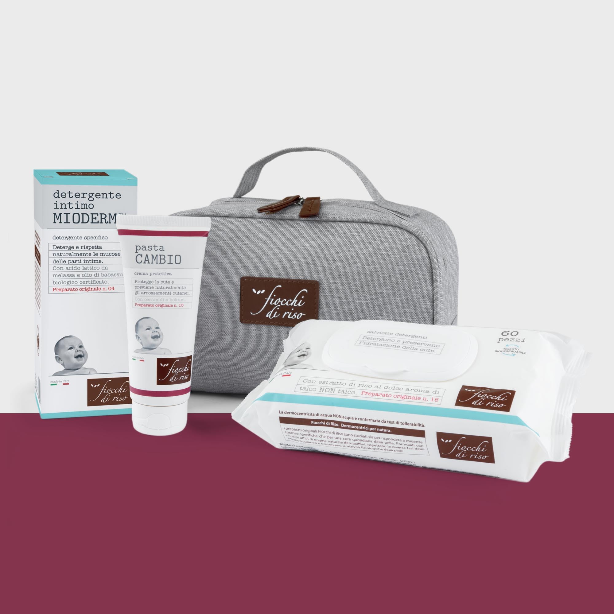 Fiocchi di Riso - BEAUTY CAMBIO PANNOLINO - COFANETTO NEONATO - Kit neonato per la protezione intima: Detergente Intimo Mioderm, Pasta Cambio e salviette Acqua NON Acqua. Nuovo beauty