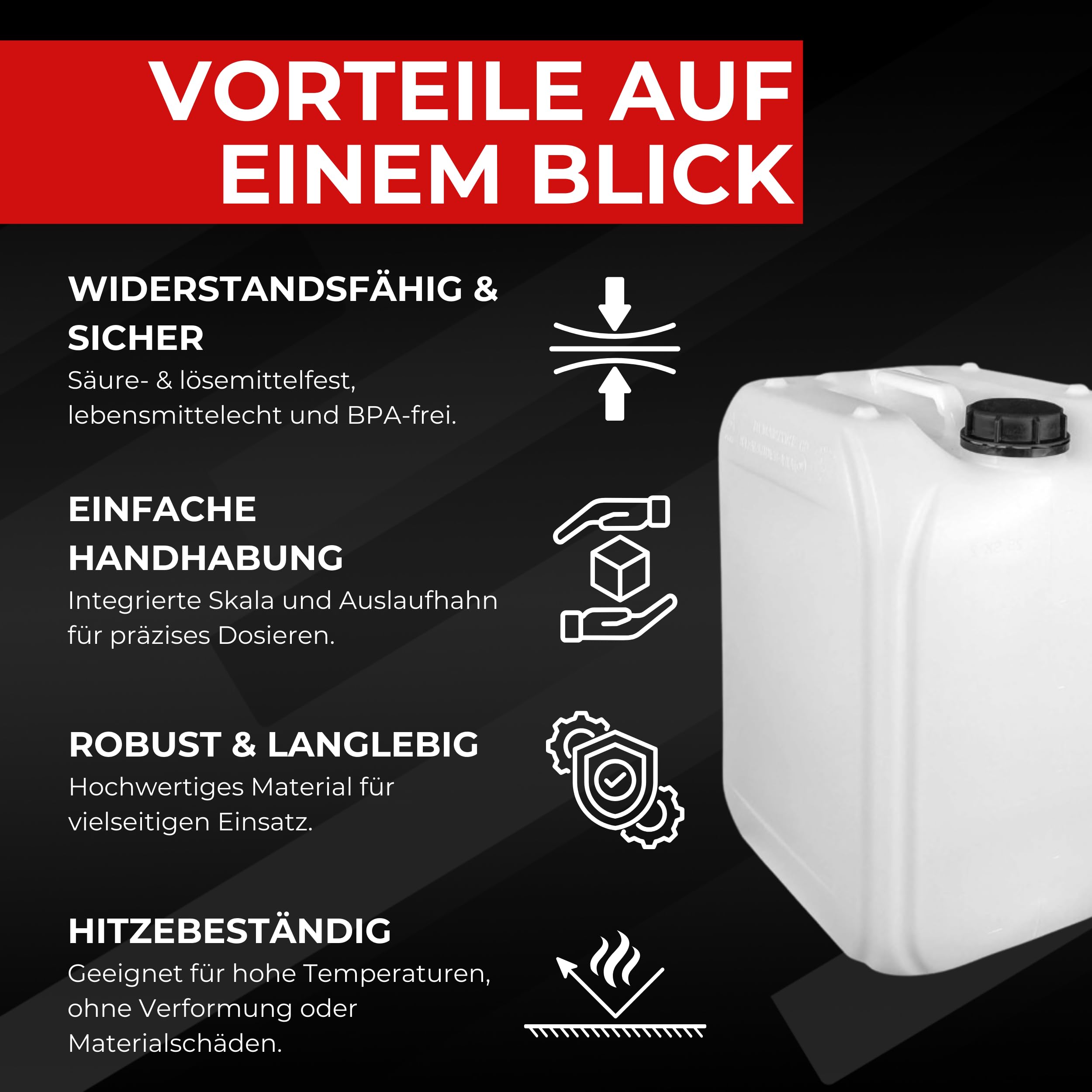 Brestol® 4X 25L Wasserkanister mit Auslaufhahn (DIN 61) | BPA-frei & lebensmittelecht | Leere Kunststoffkanister für Trinkwasser, Chemikalien, Diesel & Öl | Säurefest, geruchsneutral, ablesbare Skala