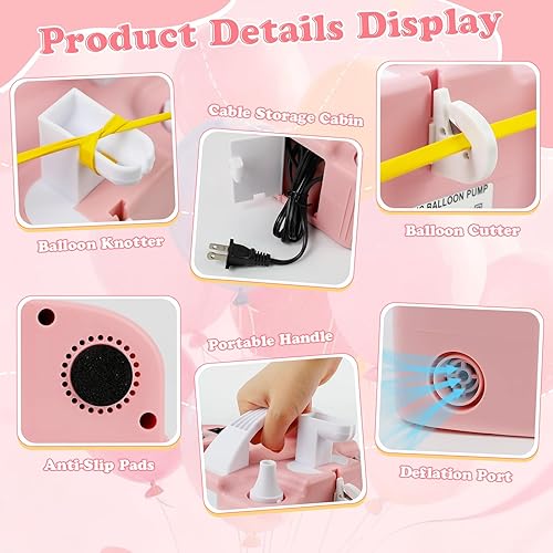 Miniatura 3 de Bomba de globo eléctrica 4 en 1, bomba de aire eléctrica portátil, soplador de globos de doble boquilla de llenado rápido de 110 V CA, deflador para