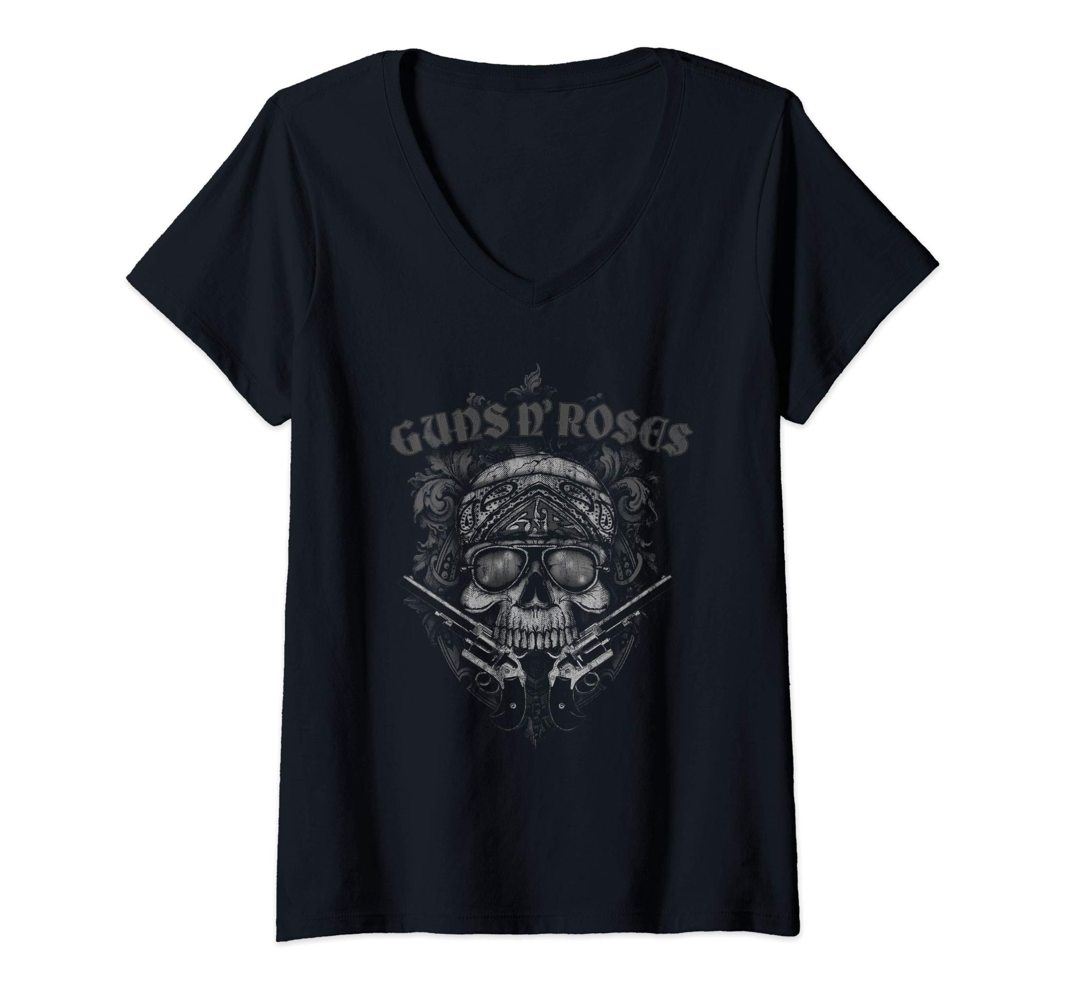 Guns N' RosesWomens Guns N' Roses Official Skull Guns Bandanna V-Neck T-Shirt