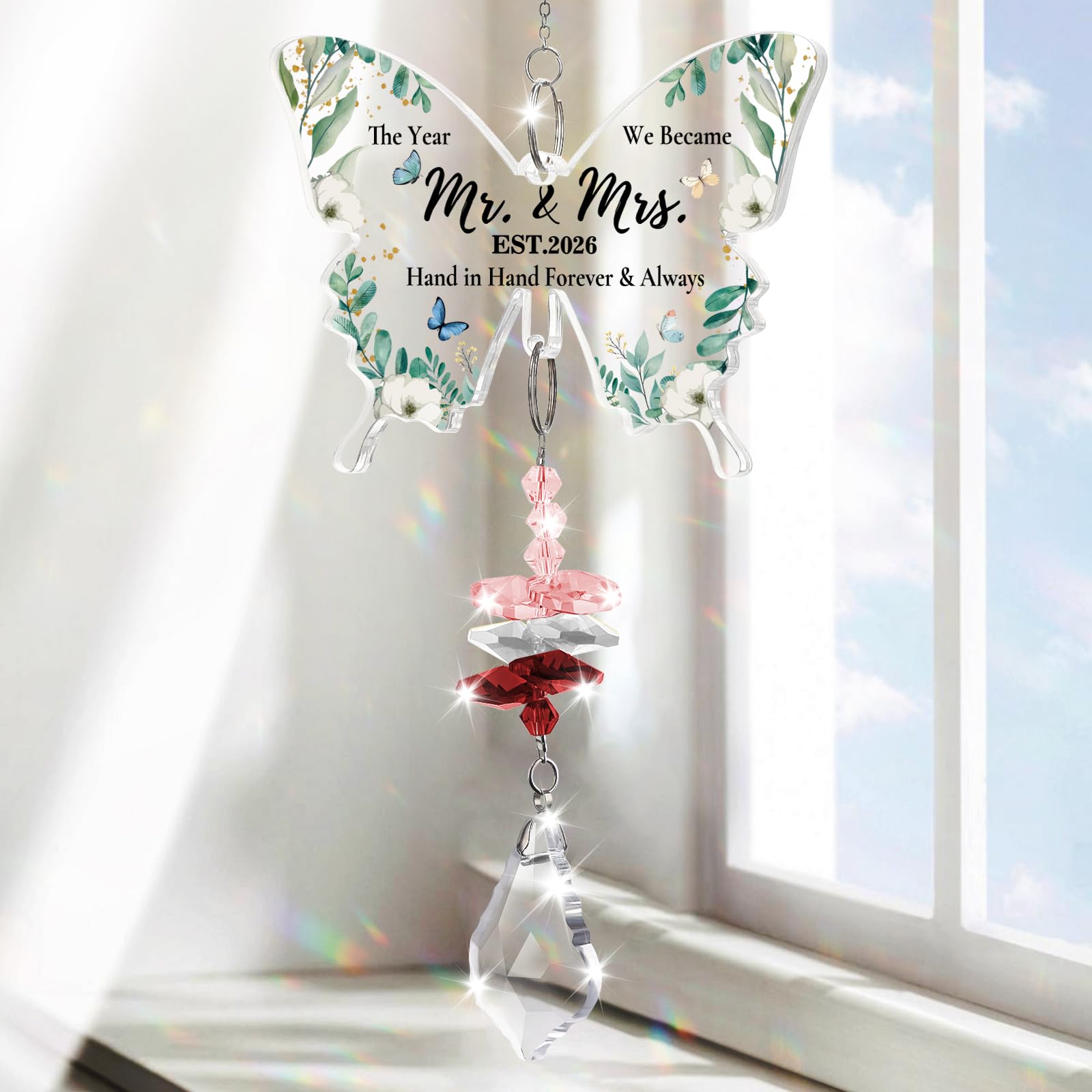 PRSTENLY Wedding Gifts for Bride and Groom, Happy Marriage Gifts for Couples Butterfly Crystal Suncatcher, Wedding Gift for Couples 2026 Engagement Bride to Be Present Women Weddings Congratulation
