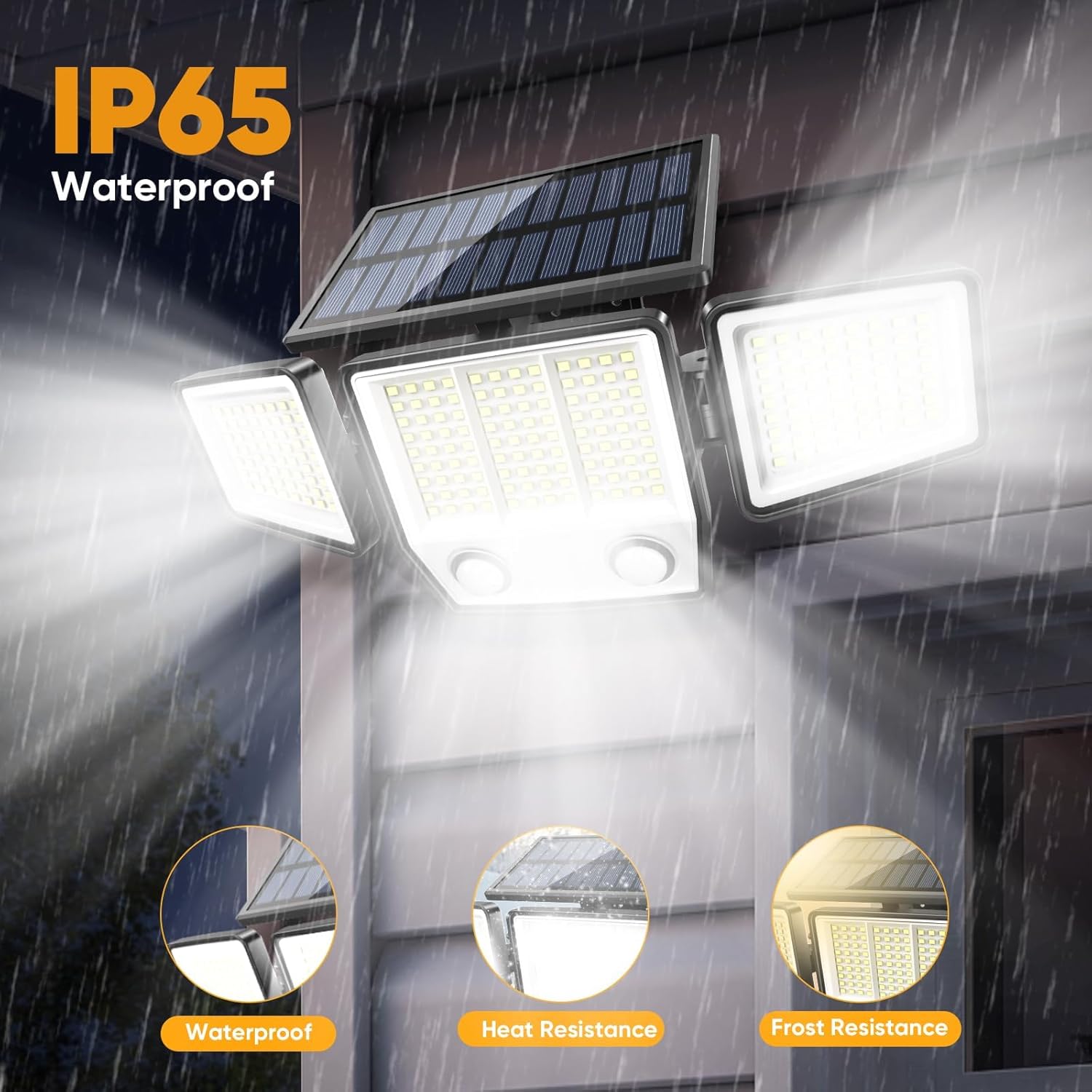 IP65 Waterproof rating for the solar motion sensor light.