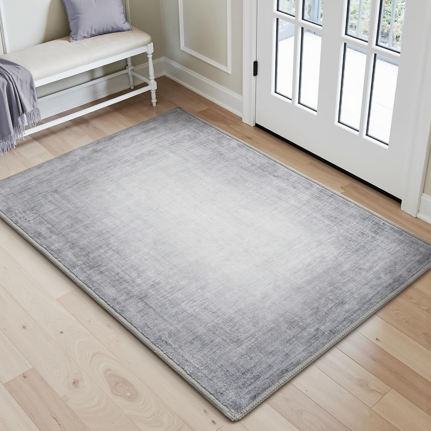 Small Area Rug-2x3 Entryway Rug Non Slip Washable Low Pile Indoor Door Mat Modern Abstract Entrance Rugs Carpet for Bedroom Kitchen Powder Room Front Porch Bathroom, Grey Grey 2' x 3' (Rectangular)