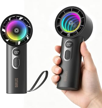 SOTHING Portable Handheld Fan with Dynamic RGB Light, Small Rechargeable Personal Fan, 1-100 Speeds, Up to 23.7 ft/s Airflow, Up to 12H Runtime, 7-Blade Quiet Fan with Digital Display