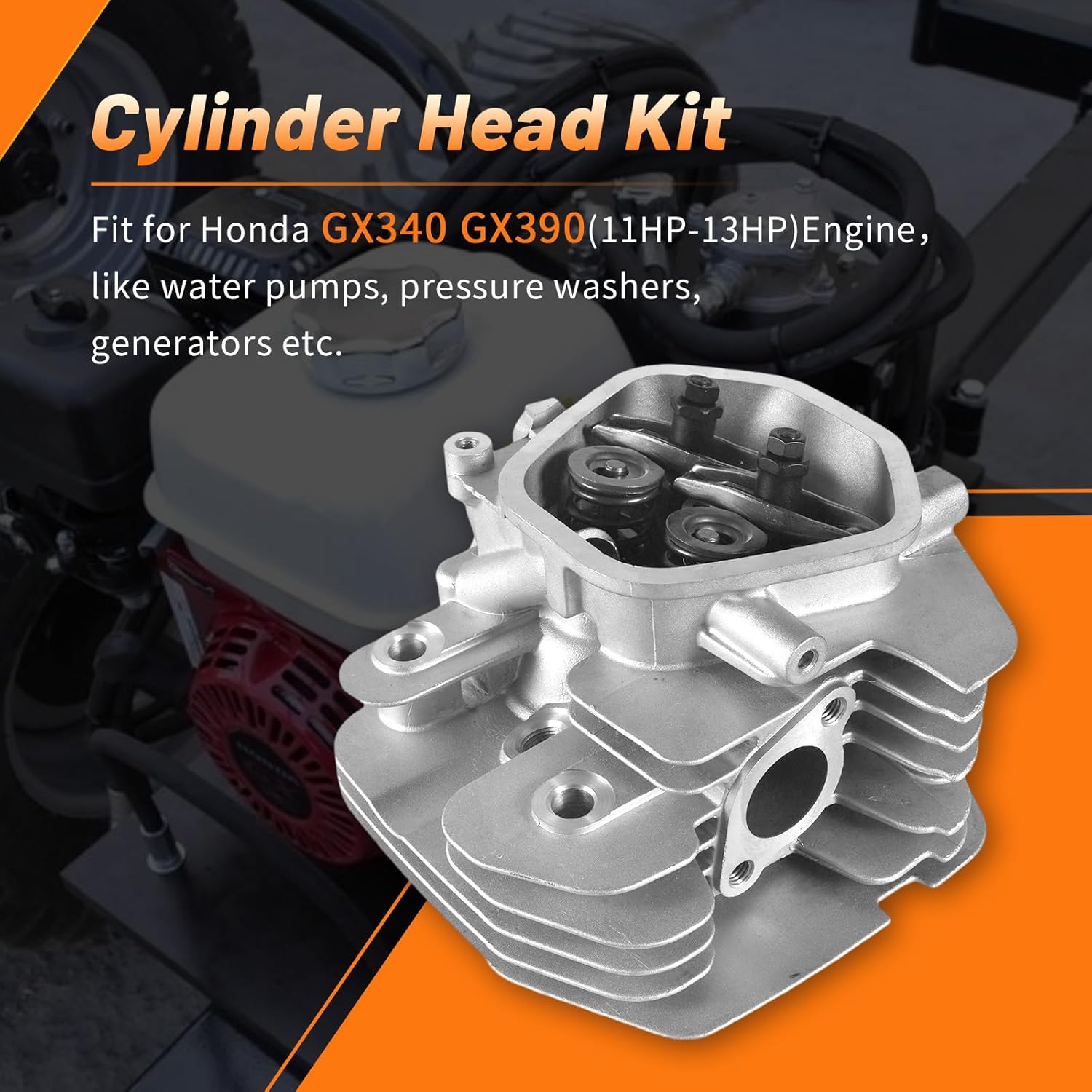 Assembled Cylinder Head Kit fit for Honda GX340 GX390 11HP 13HP Engine, Includes Rockers Valves Springs Gaskets Bolts & Spark Plug