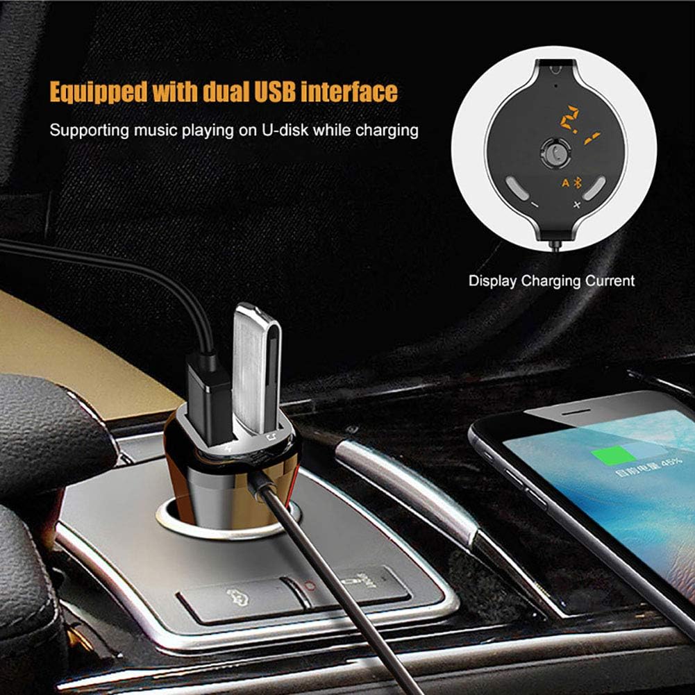 Bluetooth FM Transmitter for Car, Bluetooth 4.2 Handsfree Car Kit MP3 Player AUX Audio Music Receiver Adapter Battery Voltage Display Dual USB