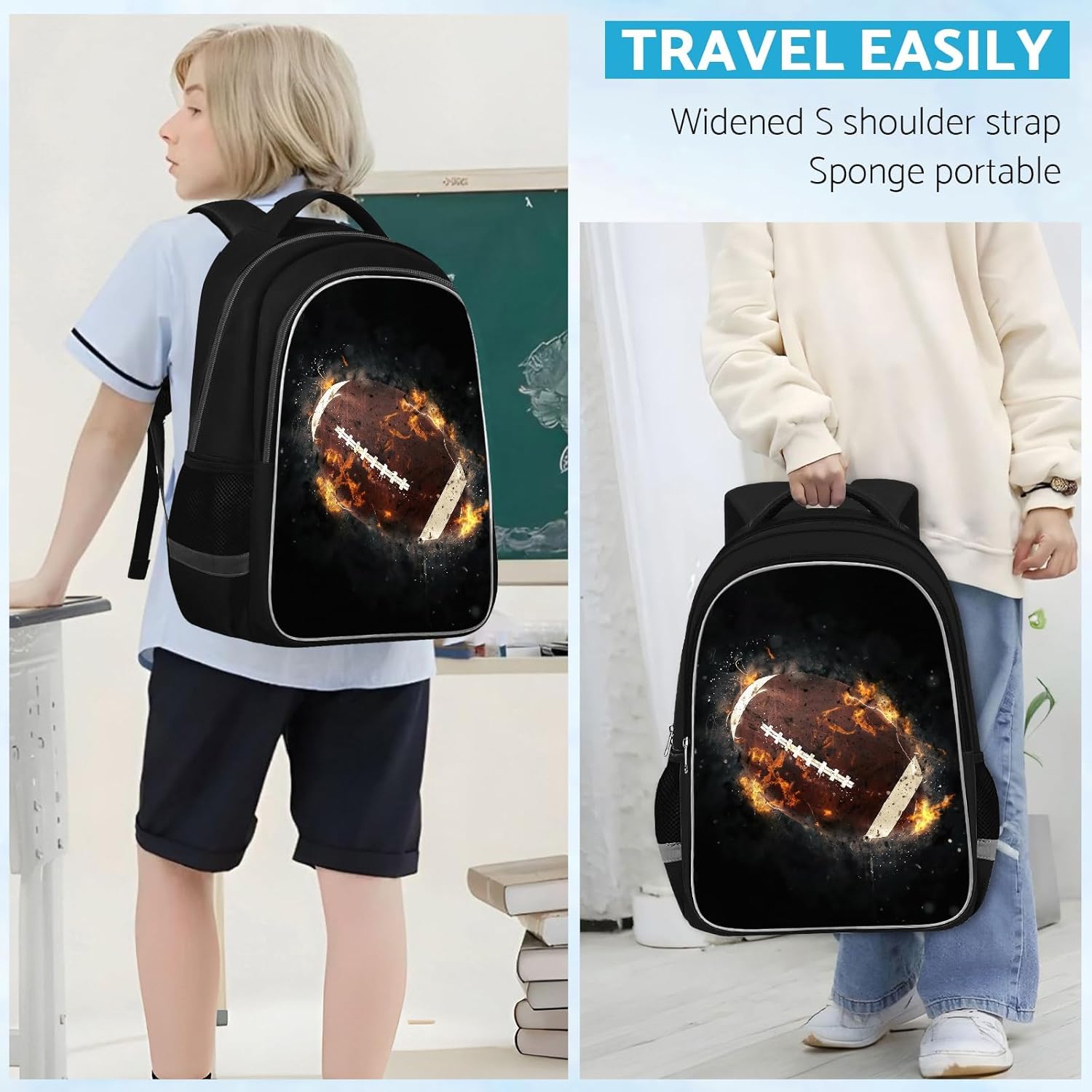 School Backpack for Boys - American Football Boys Backpack for Kids Children Teens Elementary Middle School - Students Bag for Ages 6-18,17″Bookbag Multifunctional Large Capacity - Image 6
