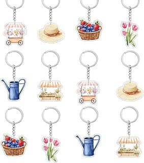 12Pcs Farmers Market Keychains Party Favors, She's Fresh off the Market Decor Fruit Flower Keyring Gifts for Floral Bridal Shower Bachelorette Wedding Engagement Party Supplies