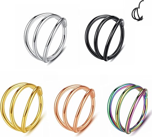 YROGCU Anillo de nariz para el tabique del labio-Clicker anillo dobletriple abierto apilado anillo 14G16G18G20G 0.236 in0.315 in0.394 in0.472 in