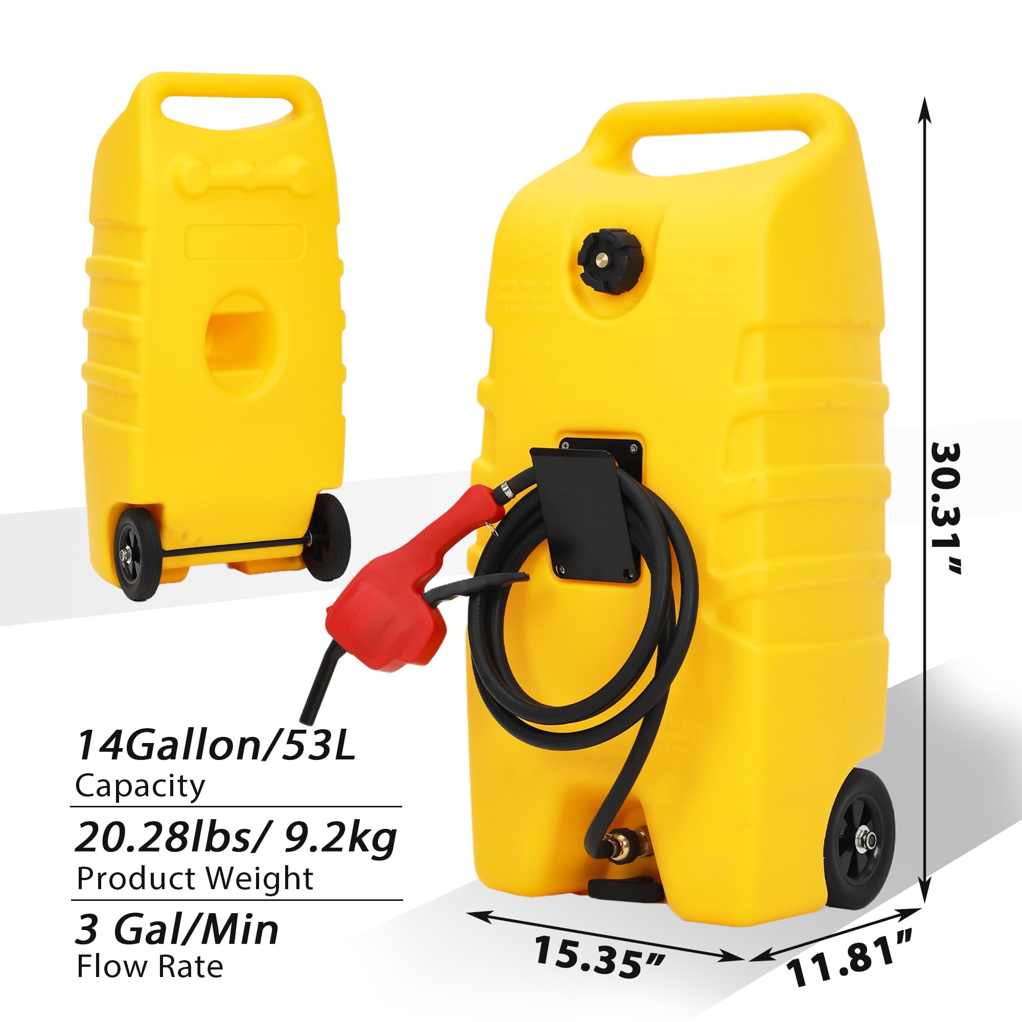 Garvee Caddy à carburant portable 53L – Pompe manuelle efficace – Tuyau trois mètres, vannes anti-fuite – Essence carburant, mobilité accrue pour voiture, tondeuse, bateau, générateur
