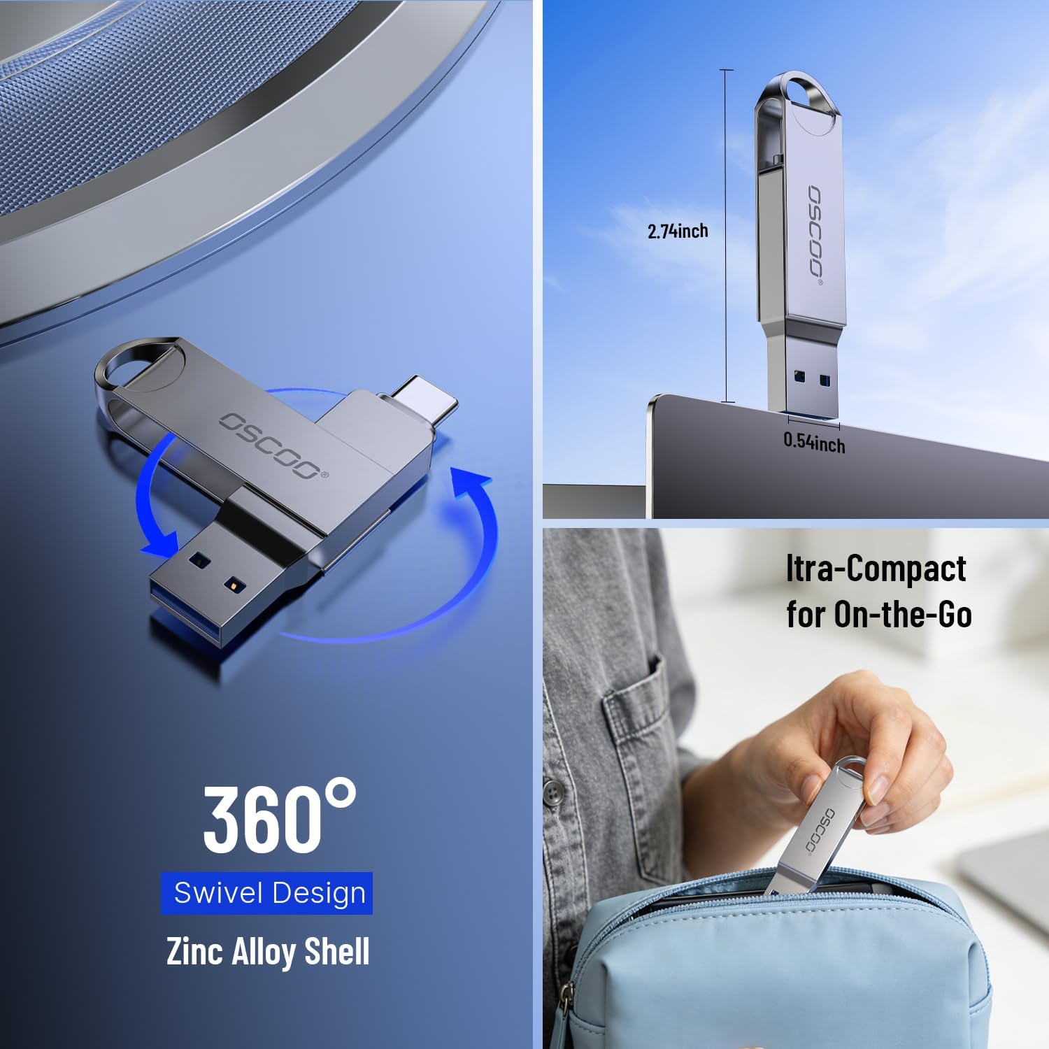 OSCOO CU002 Flash Drive with 360-degree swivel design