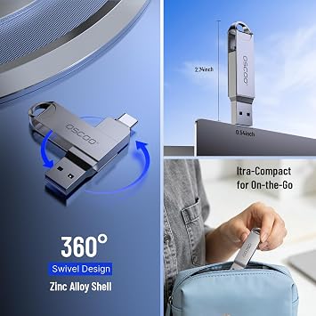 64GB USB Flash Drive, USB 3.1 Gen 1 Dual USB-C & USB-A Memory Stick, Portable Thumb Drive for iPhone 15/16/17, Mac, Android Phones, Tablets, Laptops, Mac, Windows - Photo & Video Backup