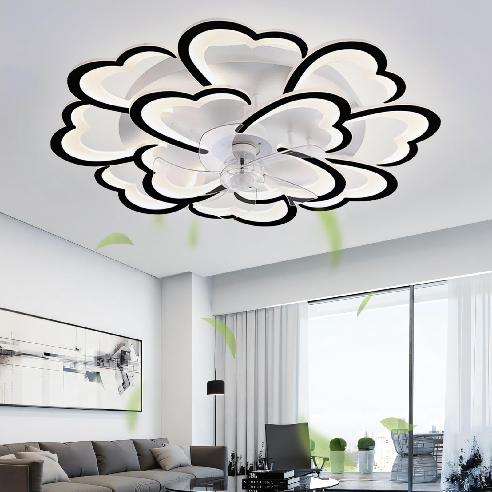 SXDMOUBK 34.6in Flower Ceiling Fans with Lights Reversible Dimmable Smart Fan Light Ceiling with Remote Control Silent Timer Light Fan Ceiling for Living Room Memory Function