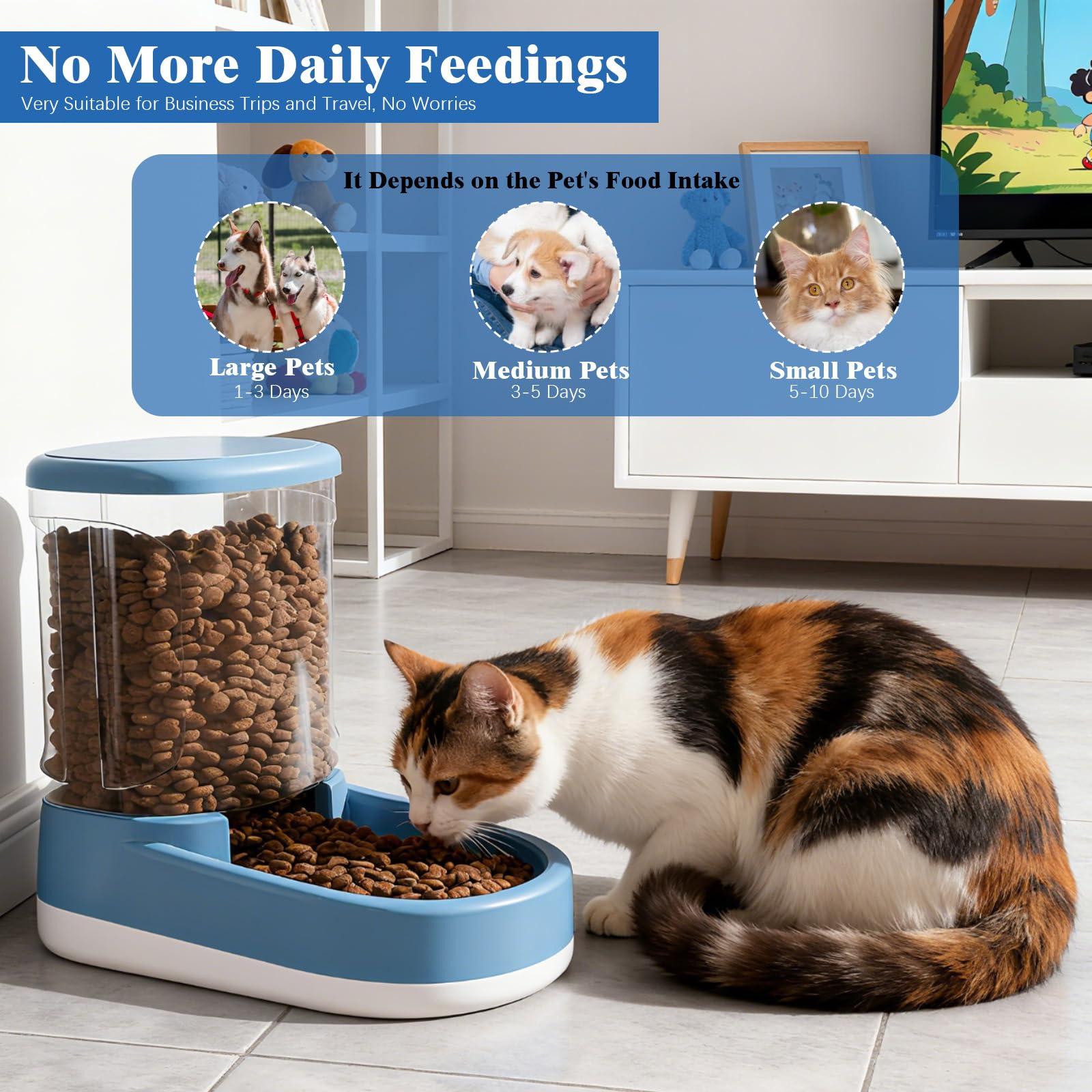 2 Pièces 3.8 L Distributeur Croquettes Chat, Distributeur Automatique de Nourriture, Distributeur d'eau pour Chien Et Chat, Distributeur Croquettes Chien, Distributeur de Croquettes(Bleu)