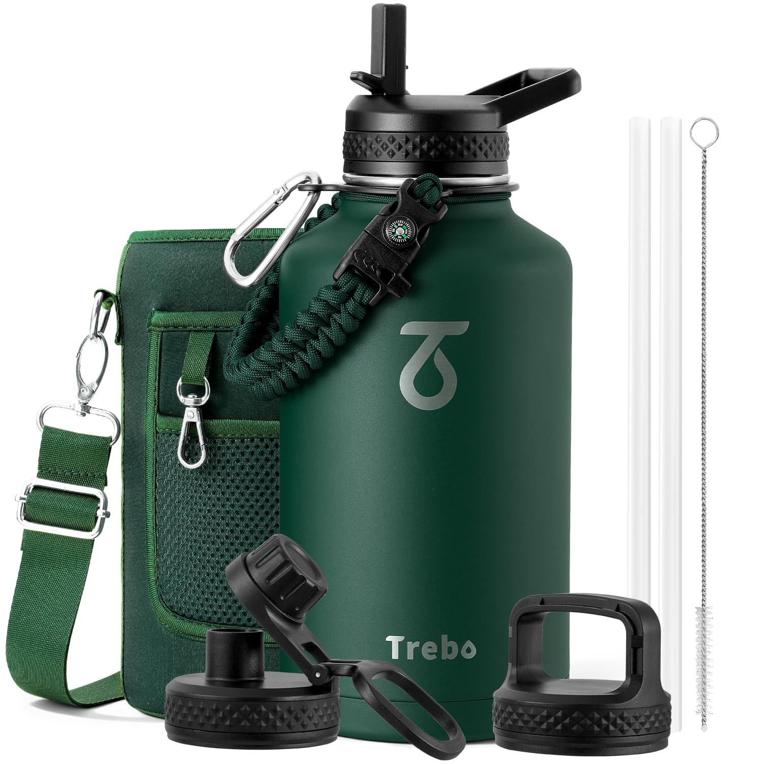 Trebo Insulated Water Bottle 2 L Stainless Steel with Paracord Handle & Bag — image 1