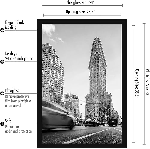 Vista 1100 de Americanflat - Marco para póster de 71 x 74 cm con plexiglás pulido, portarretratos negro de madera industrializada, Epic Collection, marco ancho