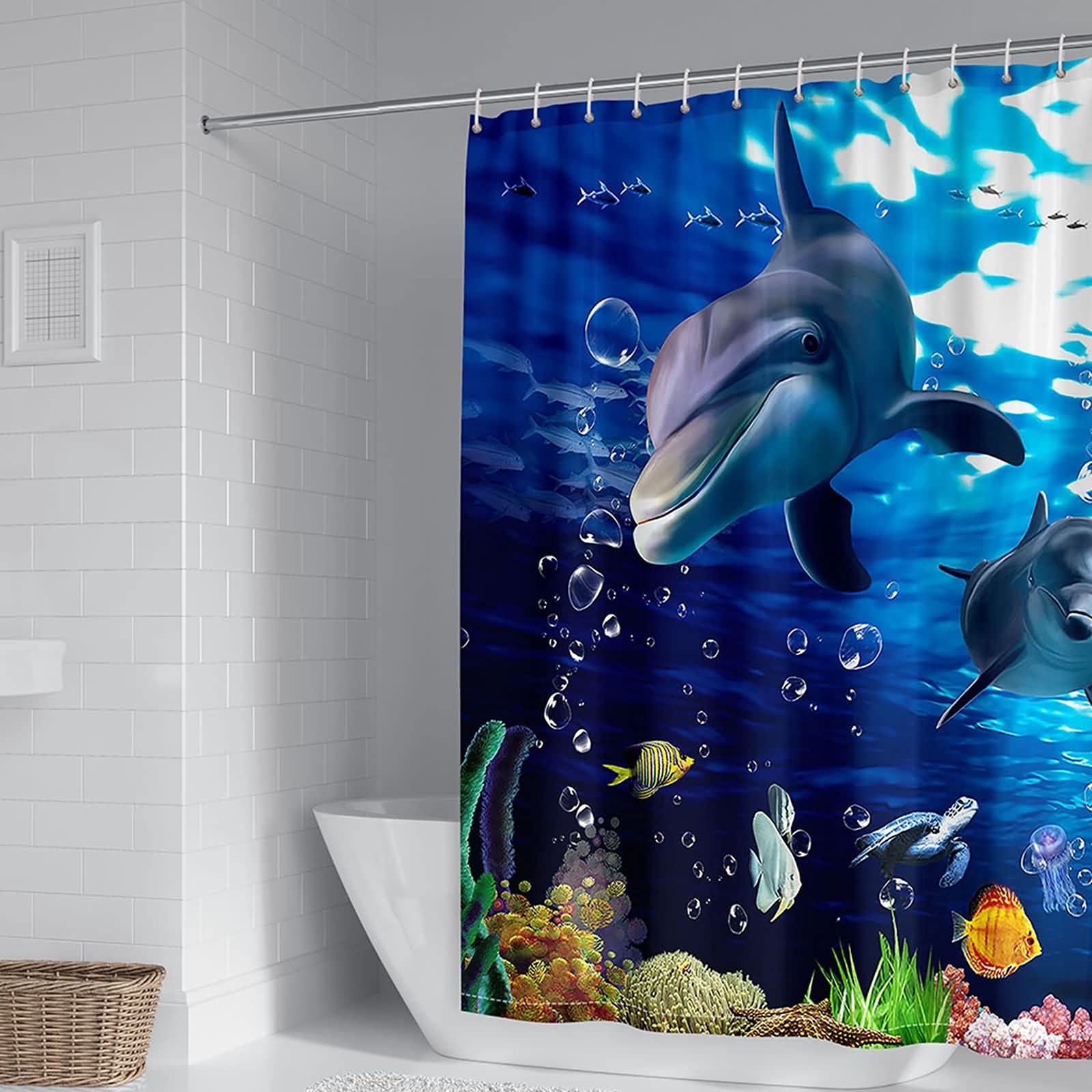 Rideau de douche dauphin 180x200 cm en polyester pour salle de bain