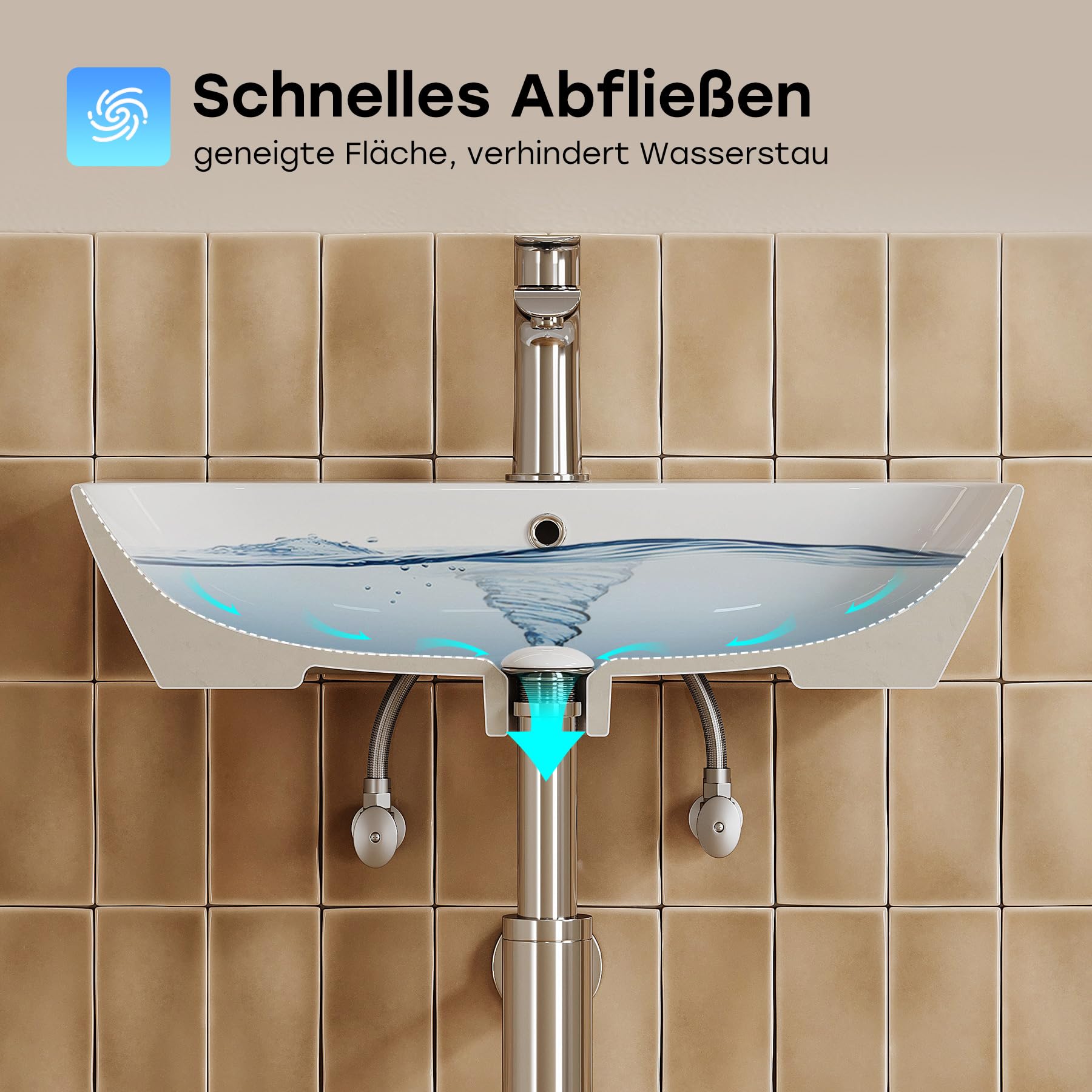 HOROW Waschbecken Bad Weiß für Kleines Bad & Gäste-WC Aufhängung 28 cm | Hängewaschbecken 56×40 cm Aufsatzwaschbecken Keramik mit Überlauf und Hahnloch 28 cm Lochabstand ohne zusätzliches Bohren