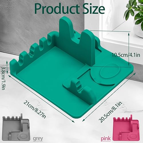 Miniatura 8 de Soporte de cuchara de silicona con soporte para tapa para estufa, sin BPA, para encimera de cocina, soporte antideslizante resistente al calor para