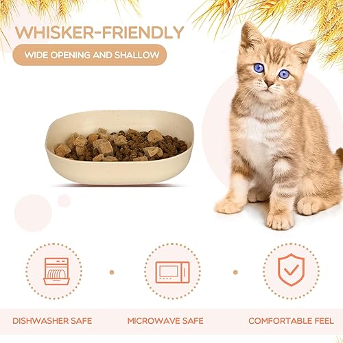 Miniatura 5 de Juego de cuencos de comida para gatos, cuenco poco profundo para gatos de 6 pulgadas de ancho para aliviar la fatiga de bigotes, plato plano pequeño