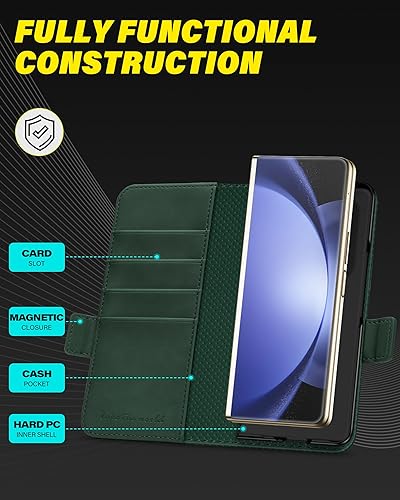 Miniatura 7 de TUCCH Funda tipo cartera para Galaxy Z Fold 5 con soporte para bolígrafo S, bloqueo RFID, función atril, ranuras para tarjetas, funda a prueba de