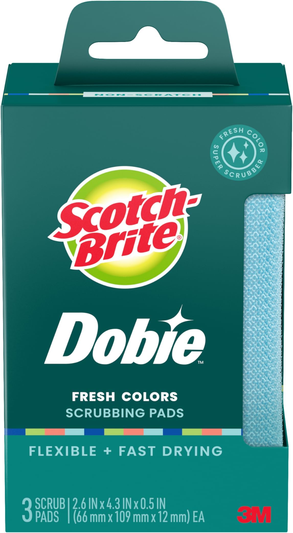 Scotch-Brite Dobie Colors Pads, Dobie Sponge for All Purpose Cleaning of Kitchen, Bathroom, and Household, Non Scratch Pads Safe for Non-Stick Cookware, 24 Count