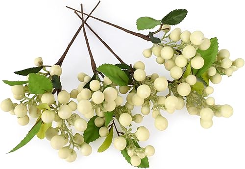 HUIANER Baya Blanca Artificial 4 piezas Bayas Falsas de Navidad Frutas Realistas Flores de Simulación para Boda DIY Ramo de Novia Decoración del
