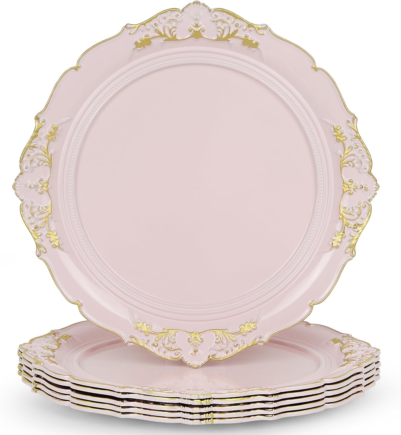 Charger Plates Set of 6, Embossed Design, Elegant Charger Plates for Dinner Table, Premium Plate Set, Nice Chargers for Dinner Plates, Enhances Dining Experience (Art, pink-2)