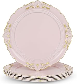 Charger Plates Set of 6, Embossed Design, Elegant Charger Plates for Dinner Table, Premium Plate Set, Nice Chargers for Dinner Plates, Enhances Dining Experience (Art, pink-2)