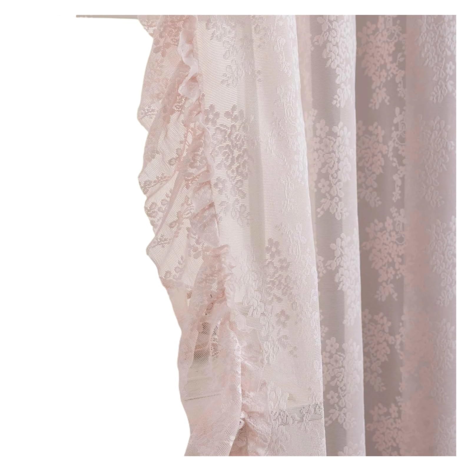 BGHYJKOL Ruffled Curtains 2PC Pastoral Embroidery Lace Pink Sheer Curtains For Windows, Retro Tulle For Bedroom Living Room, Home(2PC W132 X H213CM)